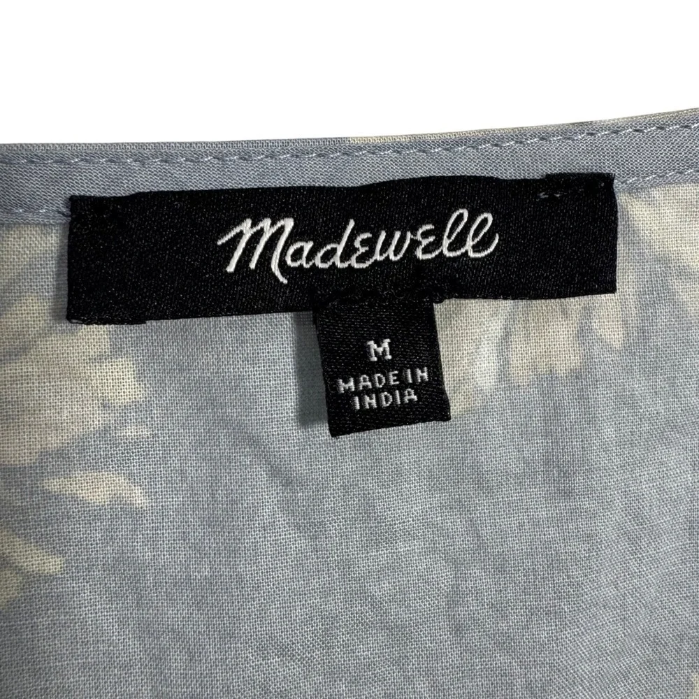 Madewell Womens Dress Medium Floral Wrap Mini Puff Sleeve Blue White Lightweight